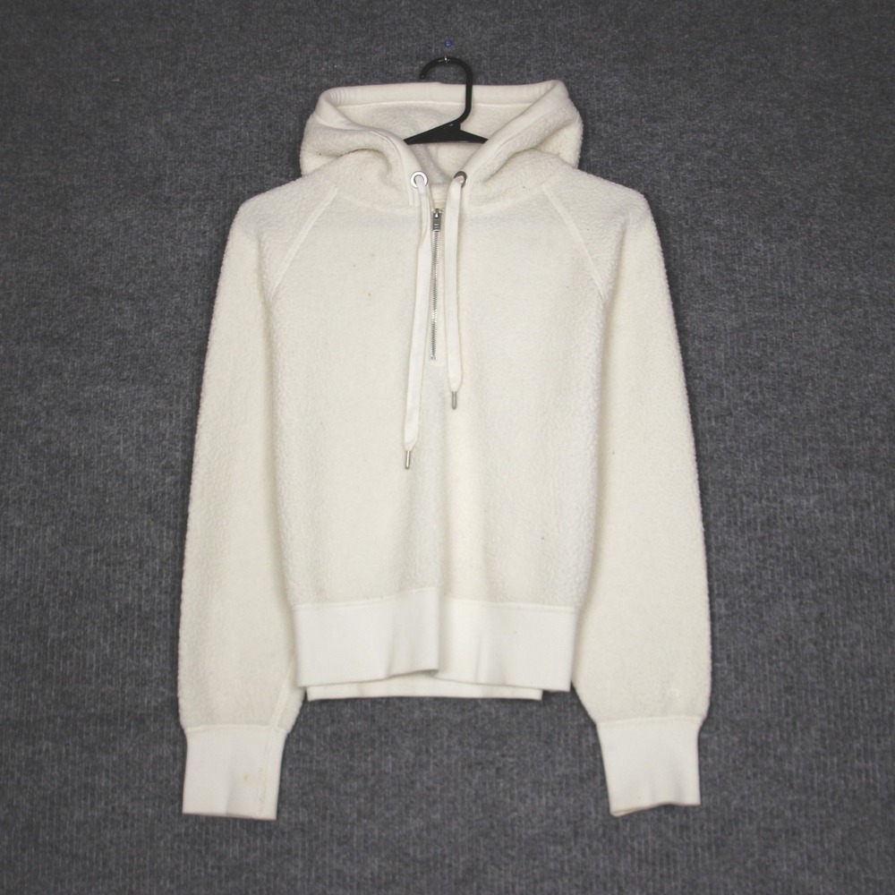 rag bone JEAN Sherpa Fleece Half Zip‎ Hoodie Pullover Cream XS Warm Cozy